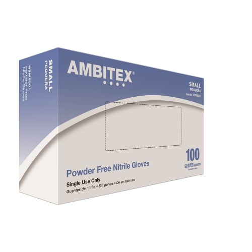 Guantes de examen Ambitex Select Nitrile sin polvo Acabado texturizado, Azul, Pequeño, 100/caja